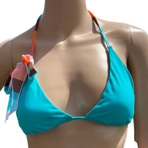Nicolita NWT Teal Rhinestone O-Ring Bikini Top L